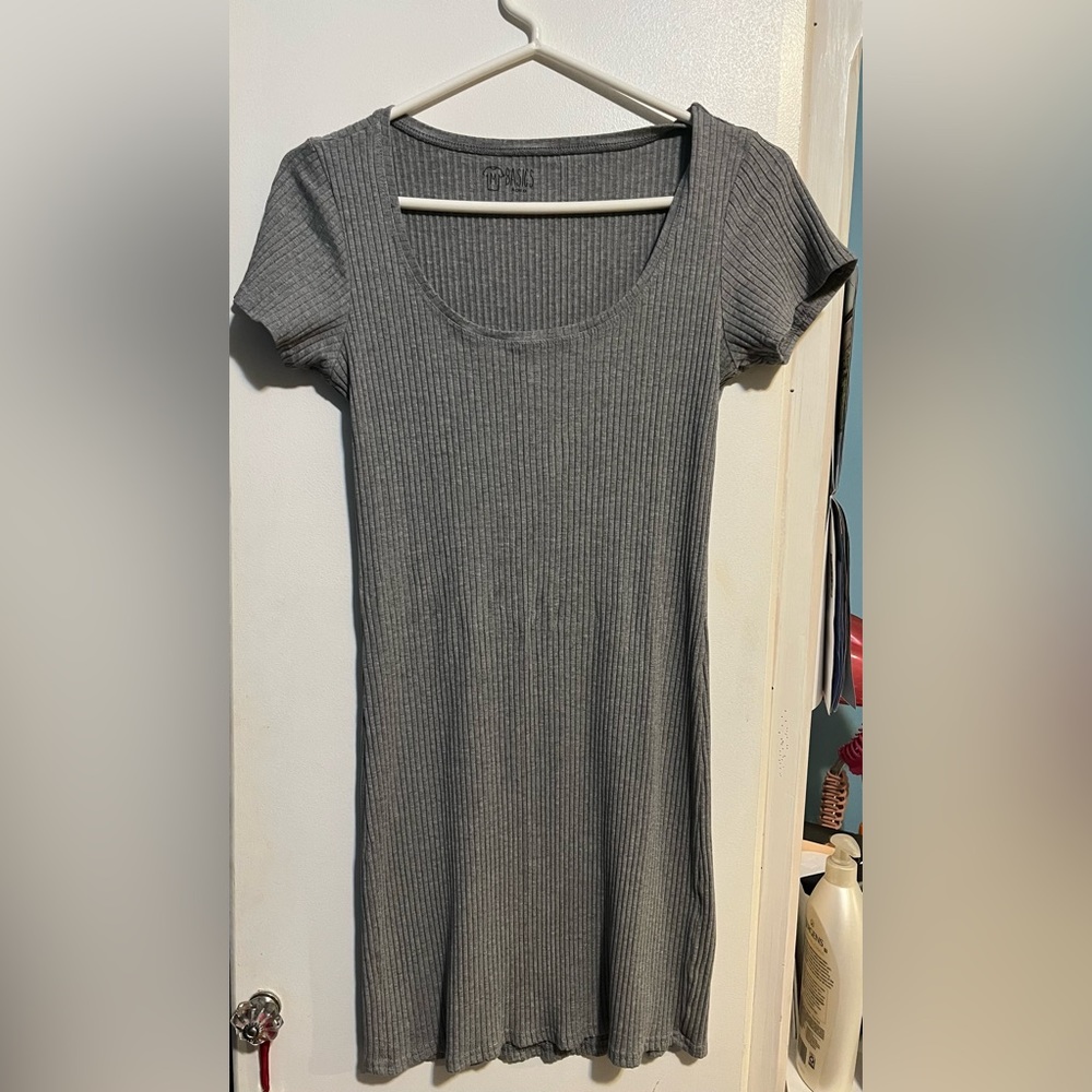 Grey stretchy t-shirt dress; Solid Rib-Knit Bodycon Dress